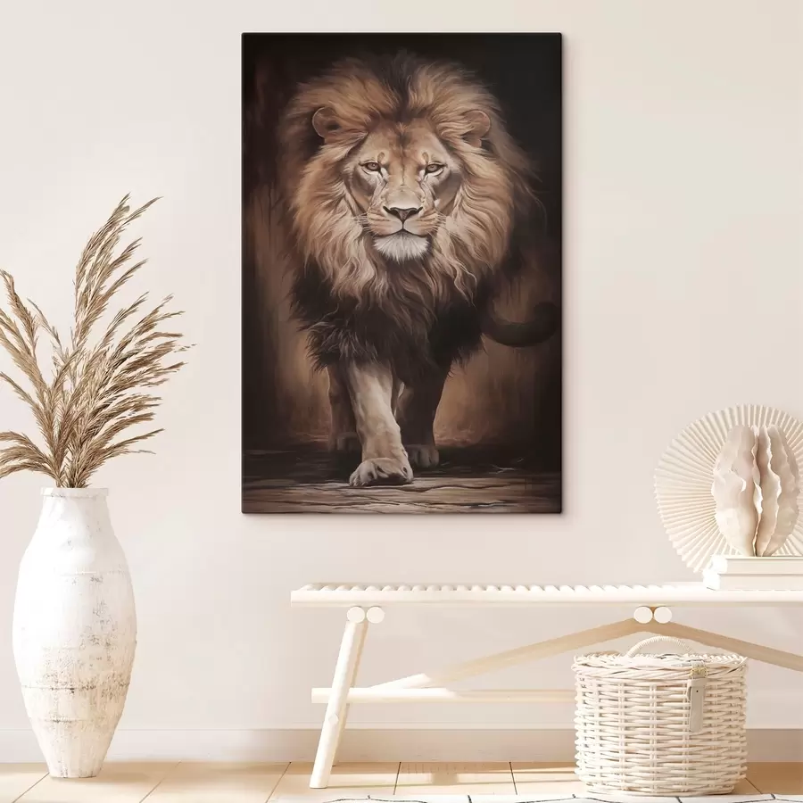 murales de pared Majestuoso león en un interior oscuro s51087
