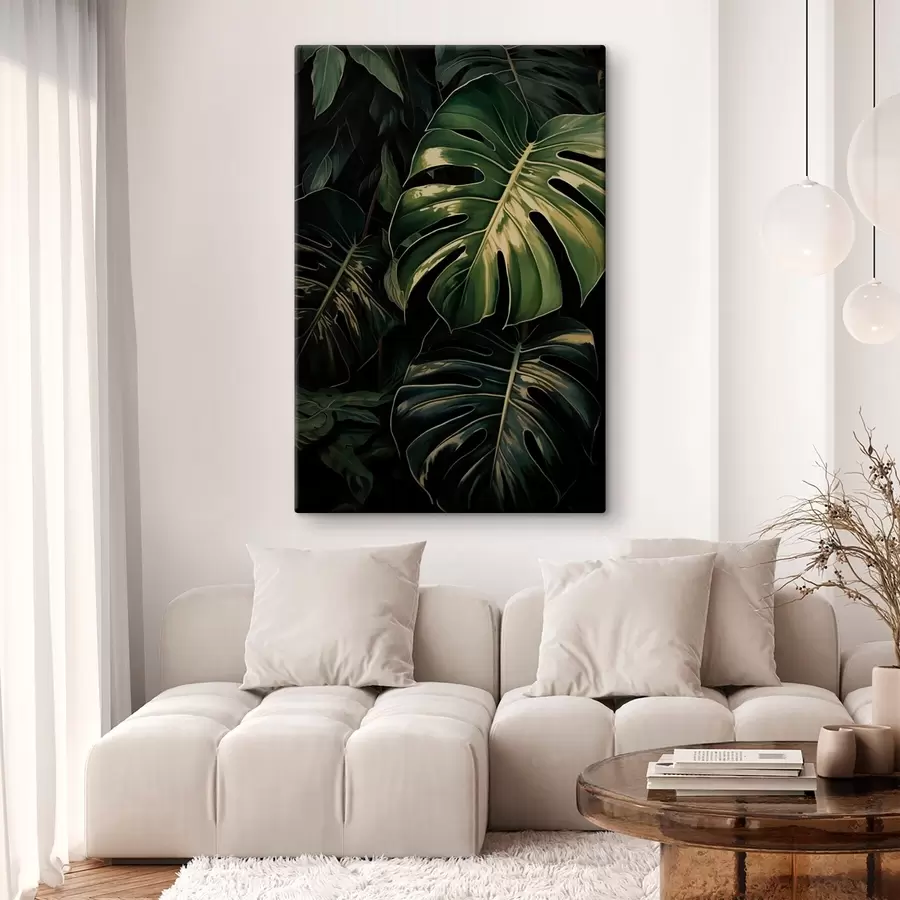 murales de pared Hojas brillantes de monstera en los trópicos oscuros s51091