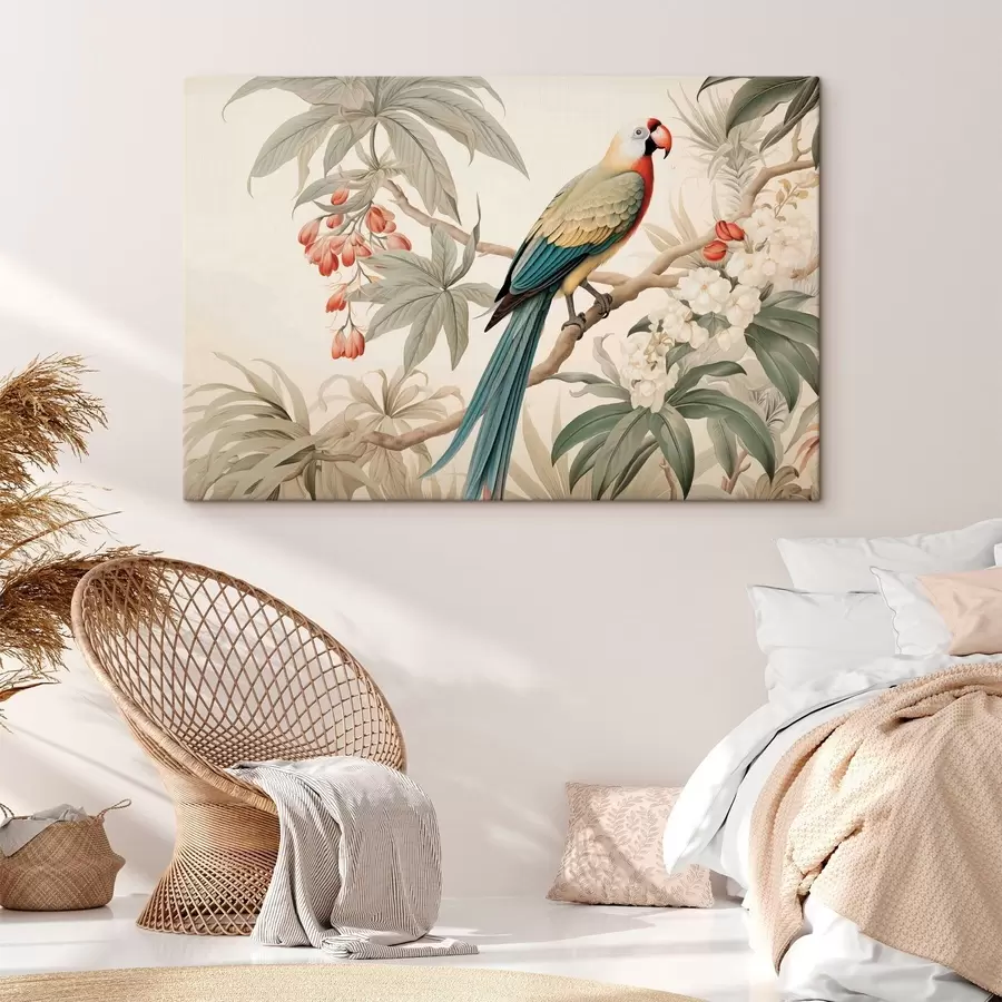 murales de pared Loro tropical en una rama en flor s51094