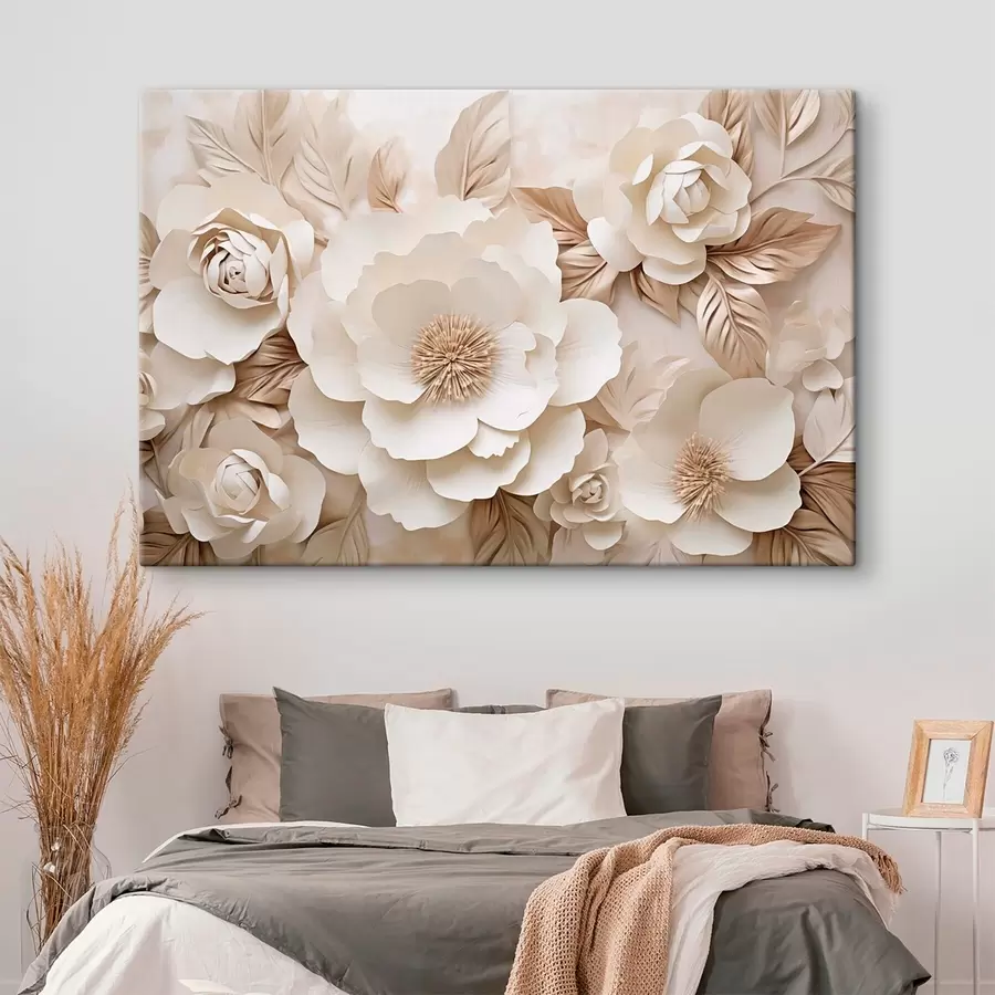 murales de pared Relieve en yeso en 3D con flores blancas s51096