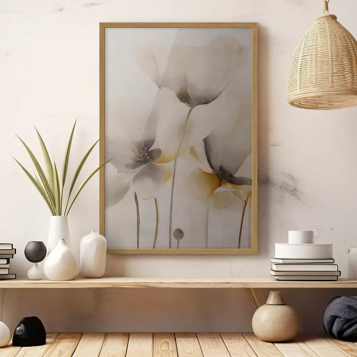 Poster Amapolas etéreas en tonos beige f51090