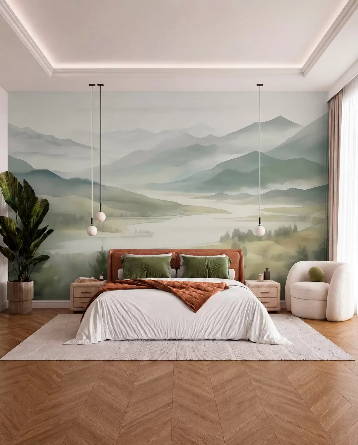 murales de pared Montañas con un lago de fondo w05833