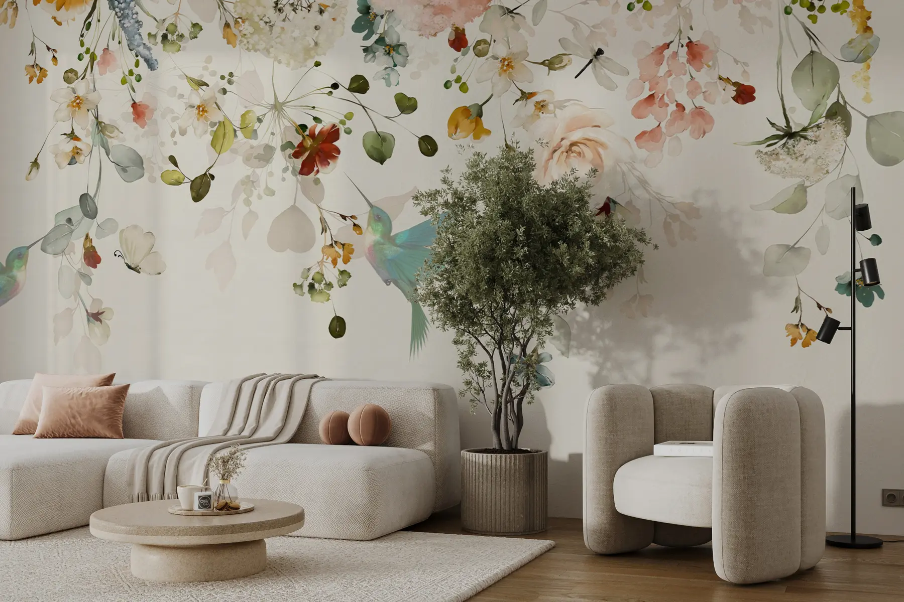 murales de pared Flores y colibríes u59610