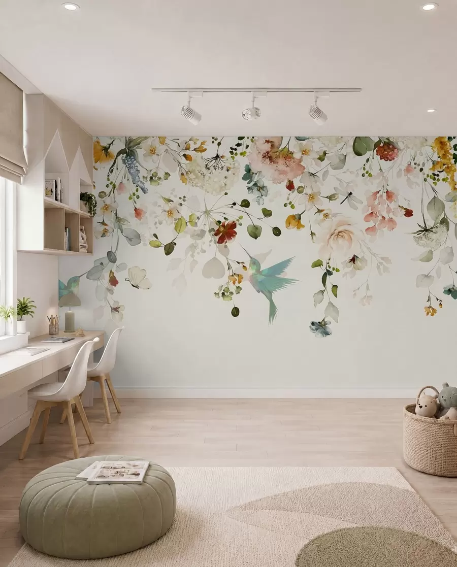 murales de pared Flores y colibríes u59610