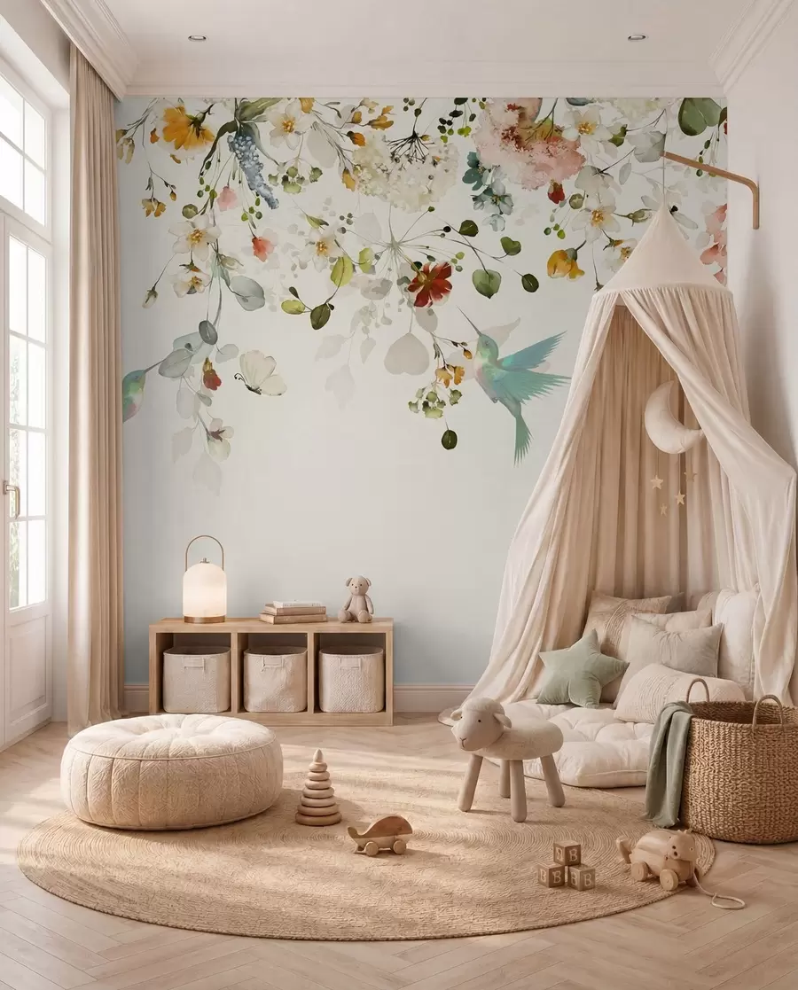 murales de pared Flores y colibríes u59610