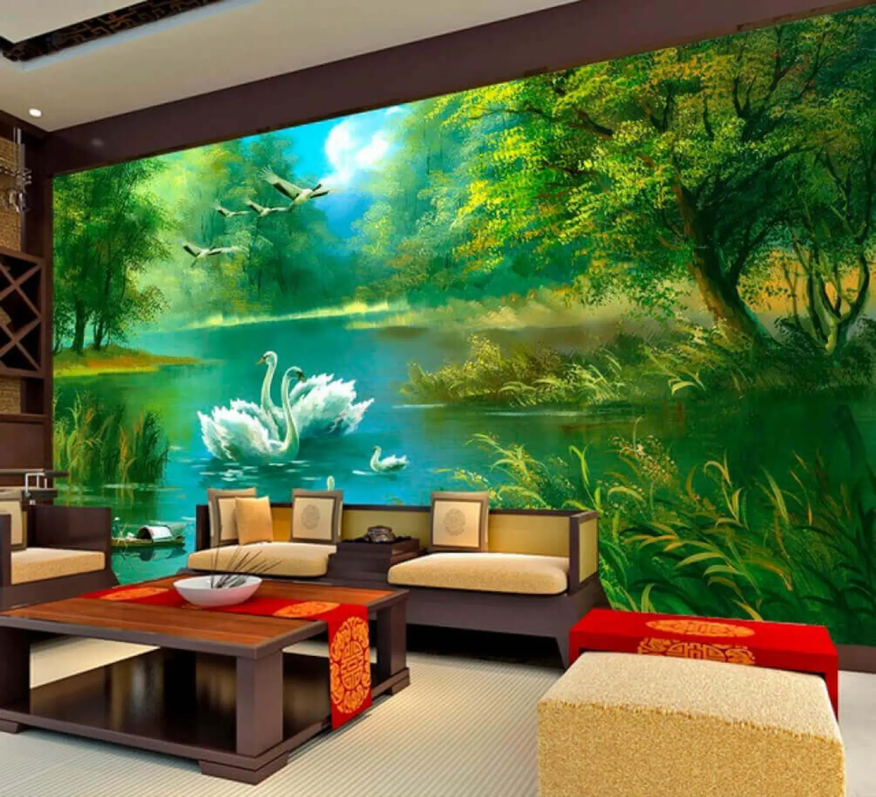 murales de pared Cisnes gigantes en el lago u16105