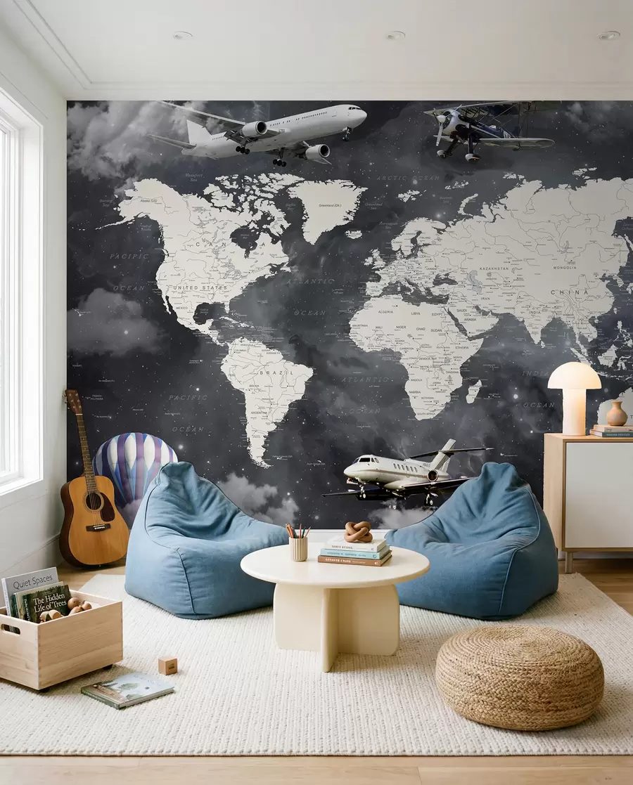 murales de pared Mapa y aviones u72597