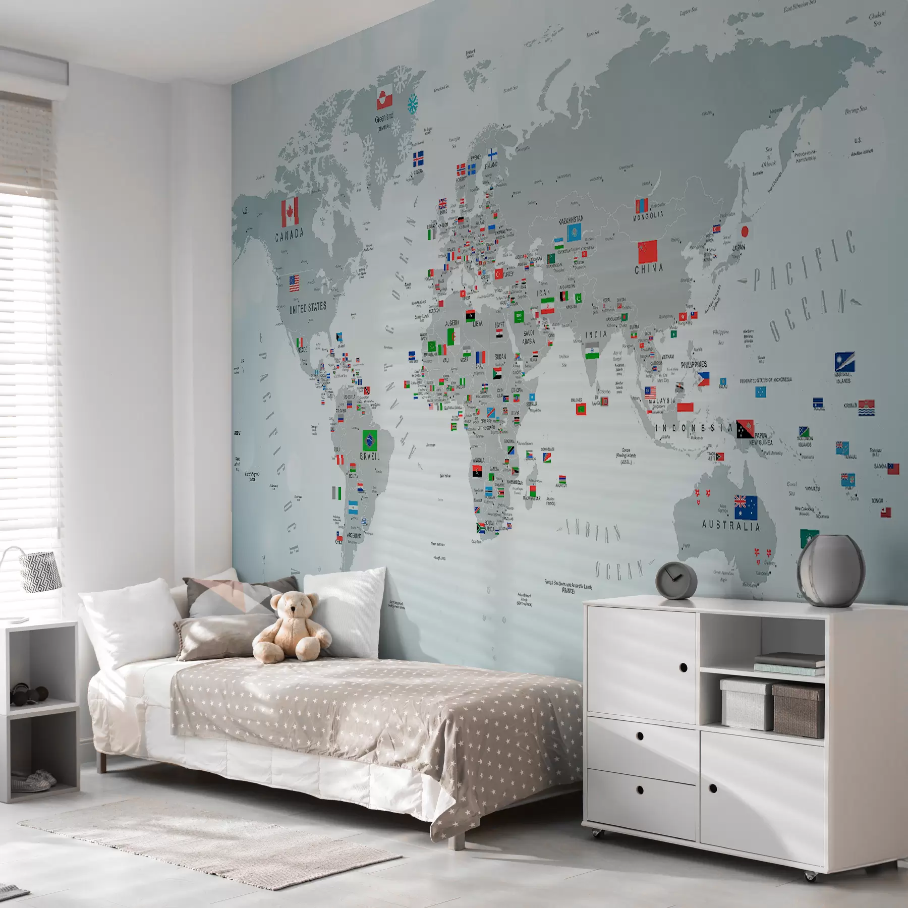 murales de pared Mapa mundial con banderas u72599