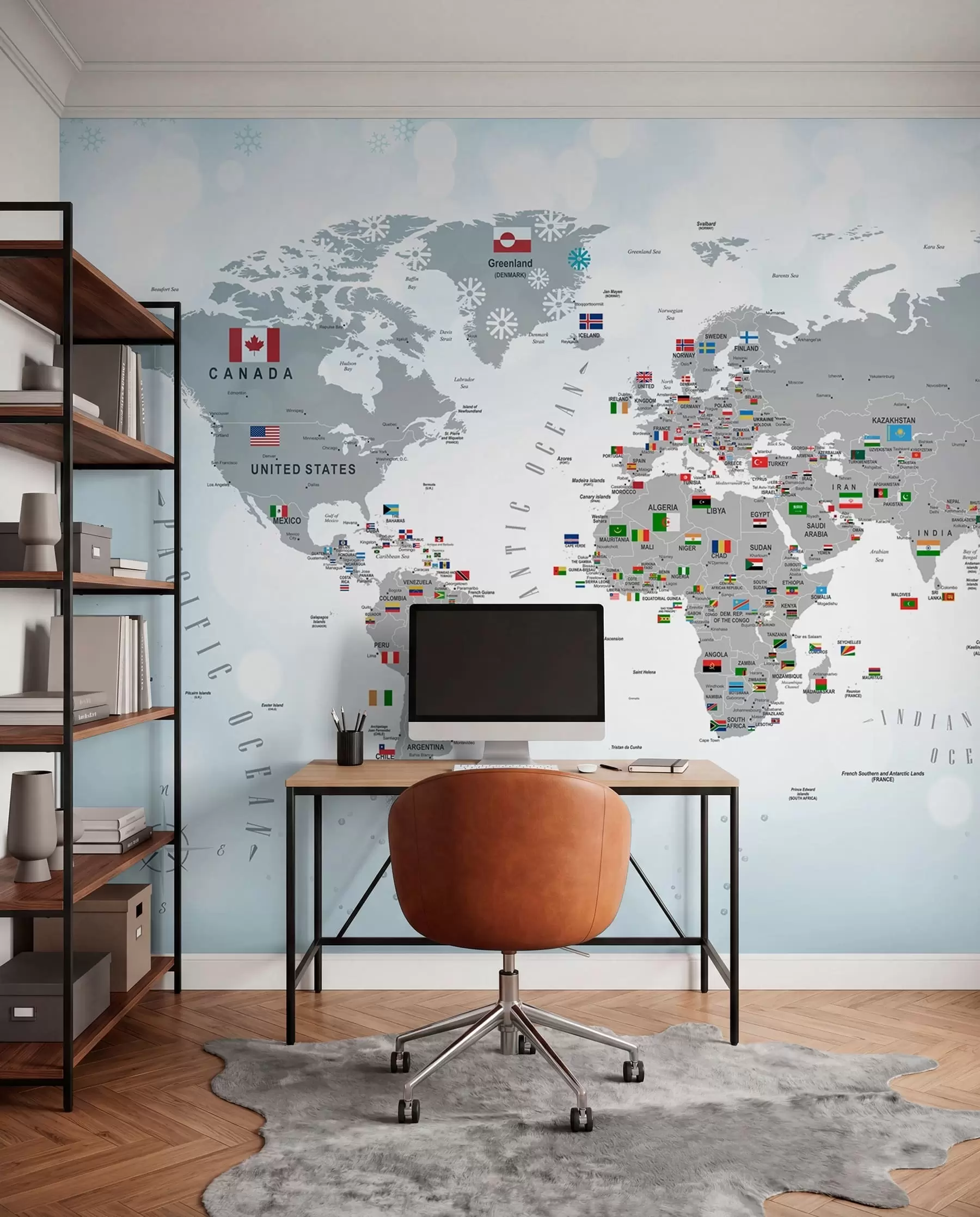 murales de pared Mapa mundial con banderas u72599