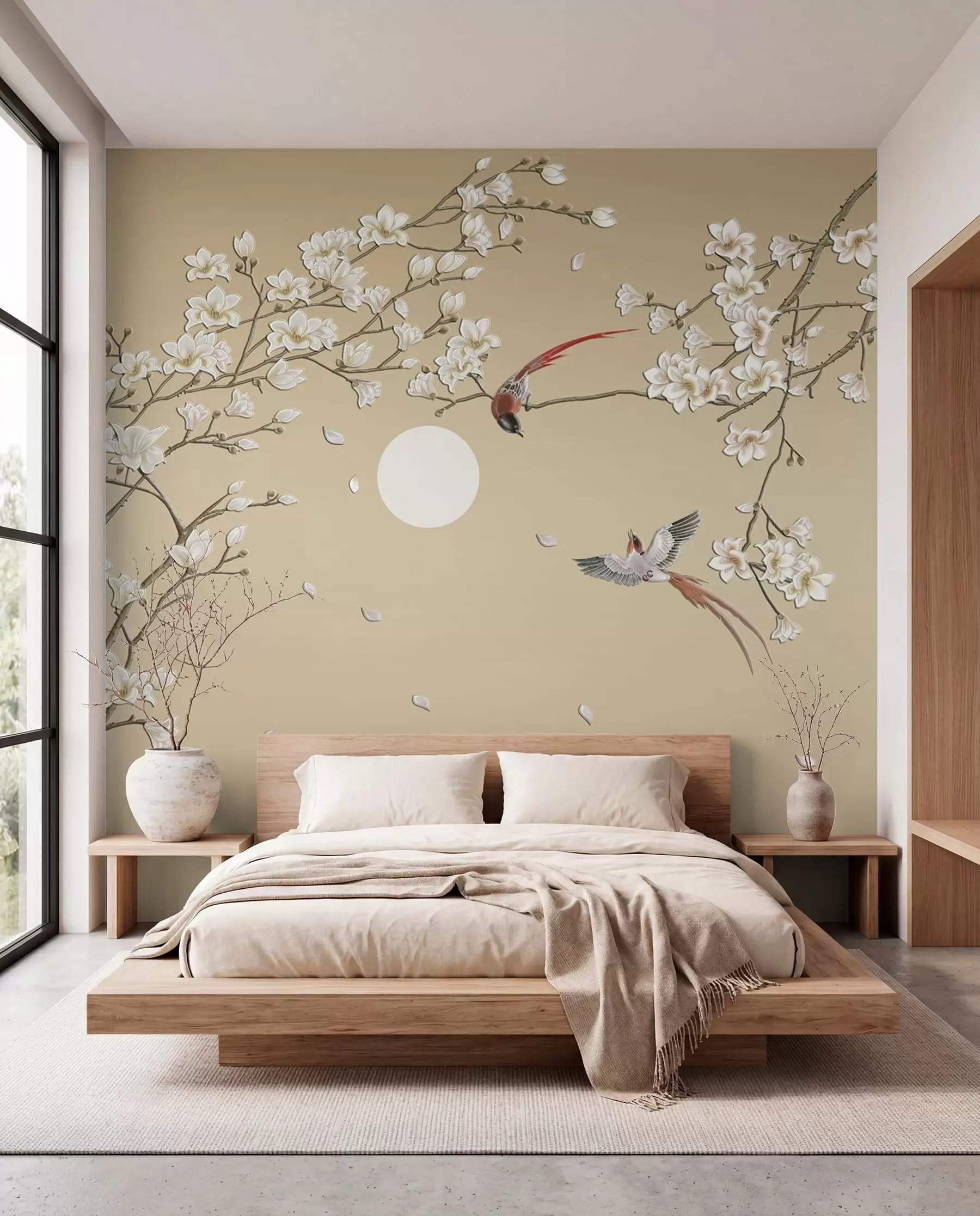 murales de pared Aves entre flores blancas u72938