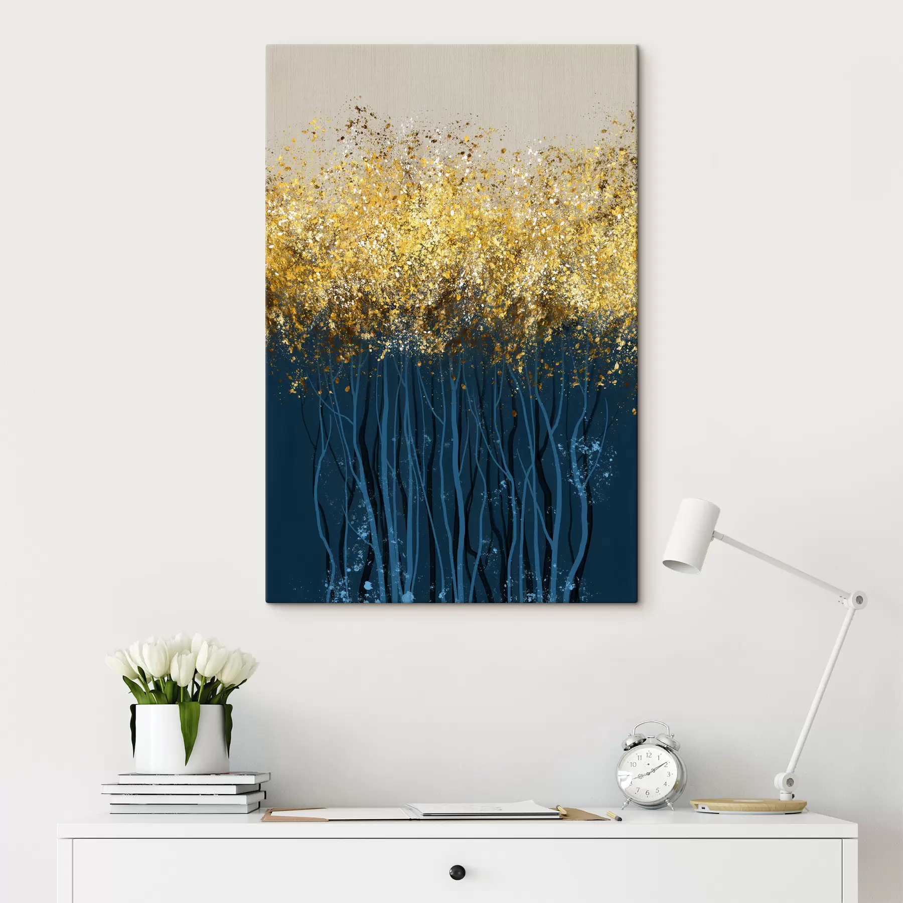 murales de pared árboles con hojas doradas s01893