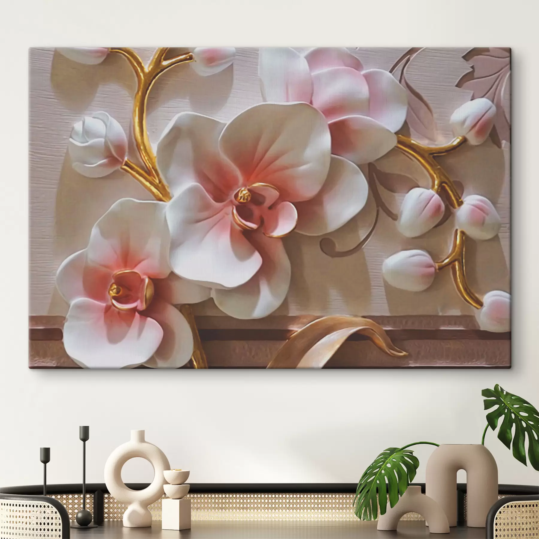 murales de pared orquídeas con tallos dorados s03264