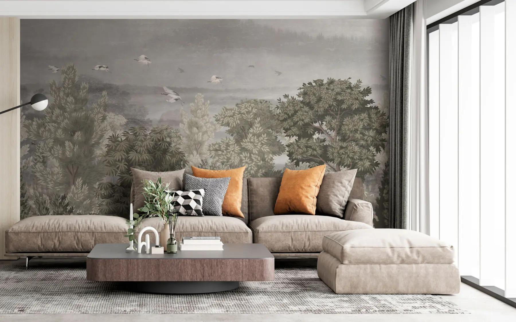 murales de pared Las grúas vuelan sobre el bosque u73553