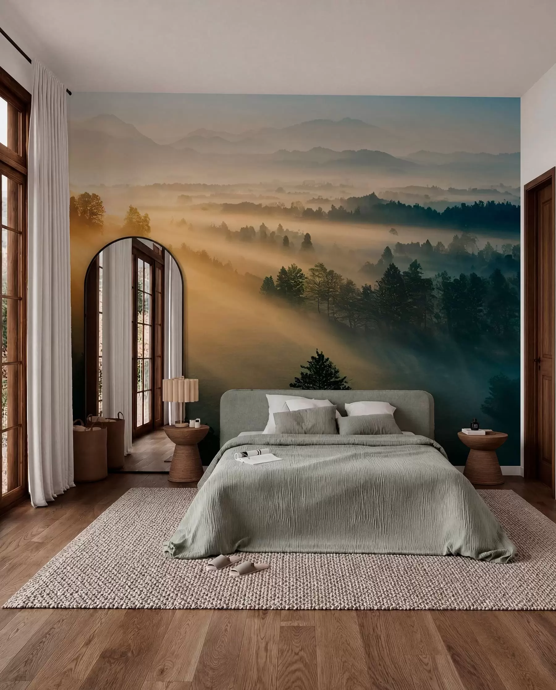 murales de pared Rayos de sol sobre pinos u73864