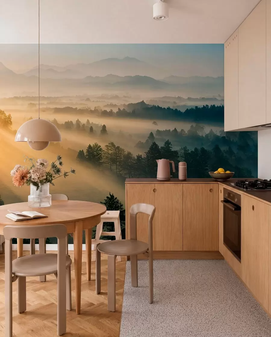 murales de pared Rayos del sol y el bosque nebuloso u73864
