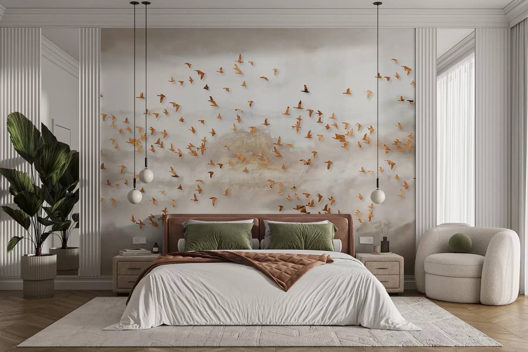 murales de pared Flock de pájaros en las montañas u93537