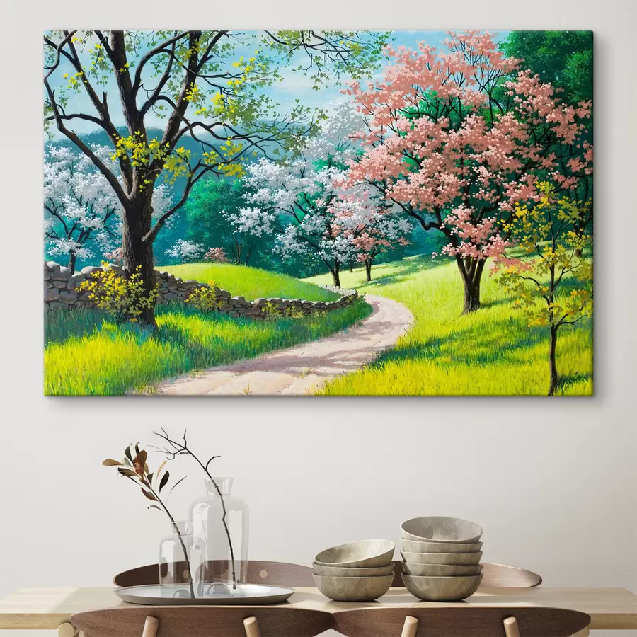 murales de pared Flowering fruit trees, village path s15350