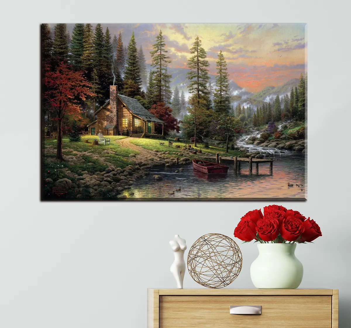 murales de pared Cabaña de pescadores en el bosque cerca del arroyo s15556