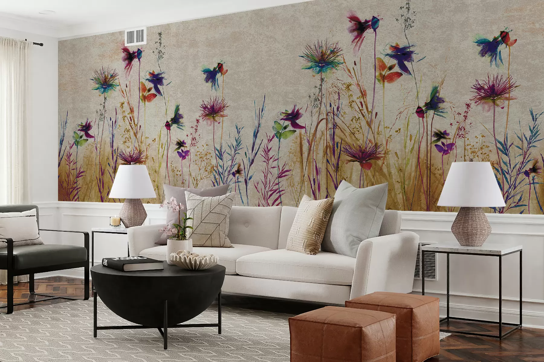 murales de pared Flores altas inusuales sobre un fondo beige u93672