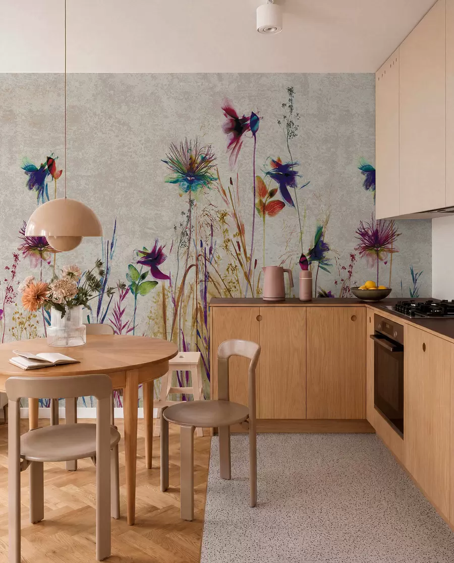 murales de pared Flores altas inusuales sobre un fondo beige u93672
