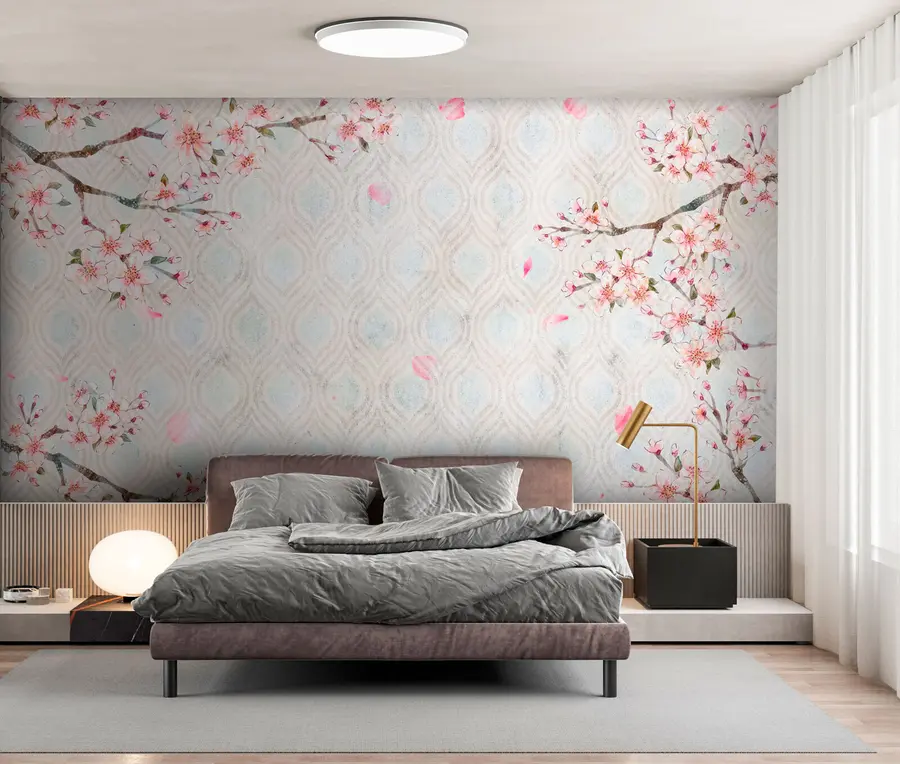 murales de pared Flores de sakura en estilo vintage u74383