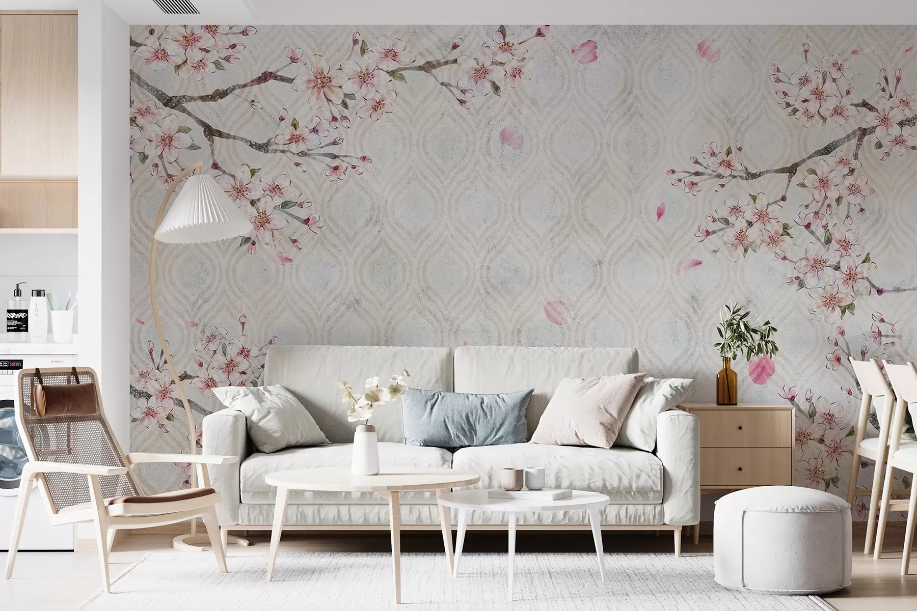 murales de pared Flores de sakura en estilo vintage u74383