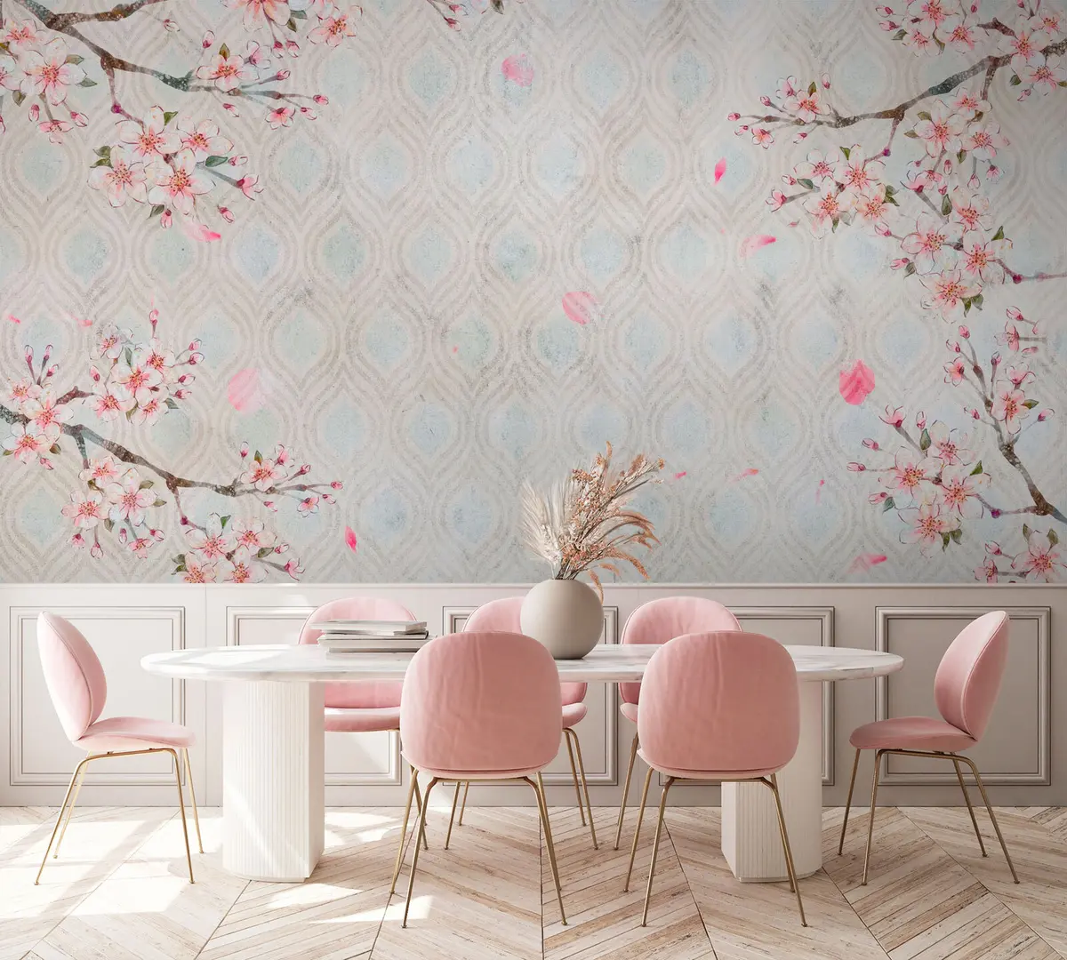 murales de pared Flores de sakura en estilo vintage u74383
