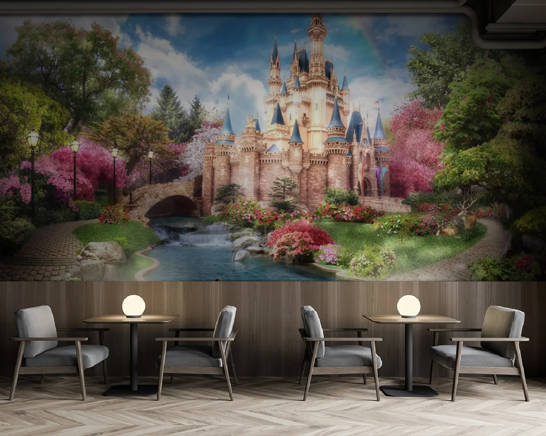 murales de pared Arco iris sobre el castillo de cuento de hadas u61850