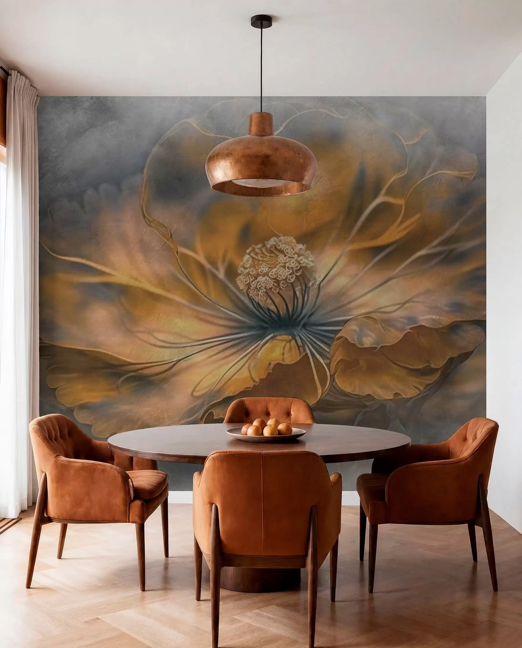 murales de pared Flor dorada sobre antracita u93916