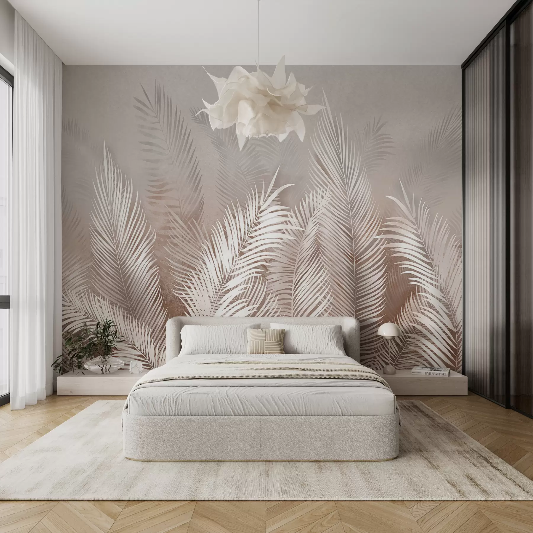 murales de pared Palmeras blancas sobre fondo marrón Granzh u74601