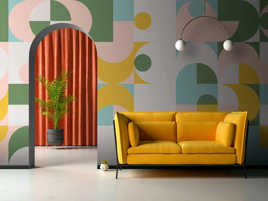 murales de pared Mural de pared al estilo de la geometría retro de fondos de pantalla u74447