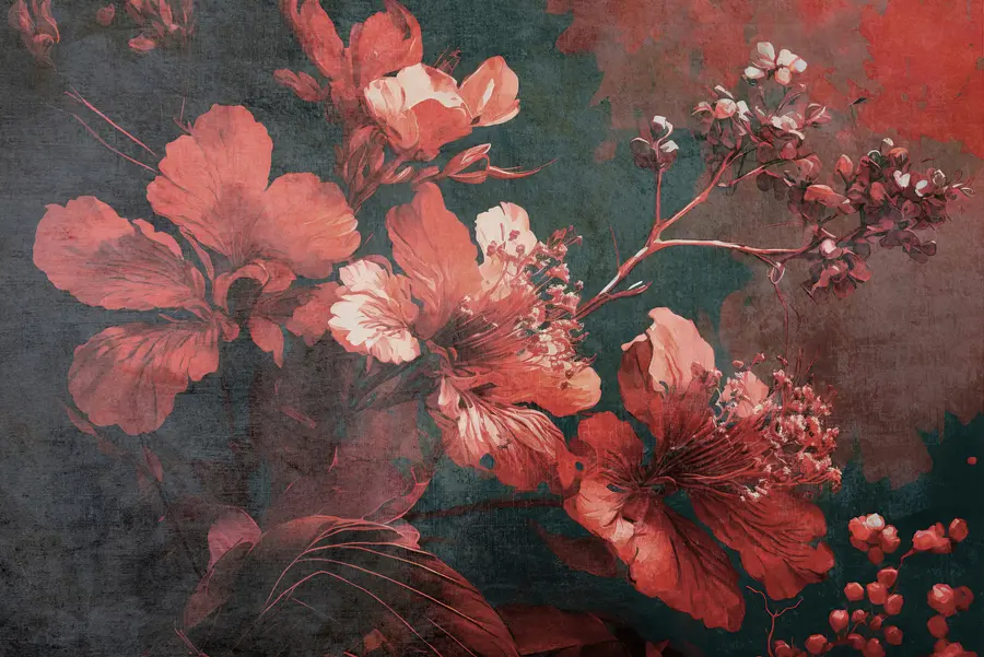 murales de pared Flores rojas al estilo del grunge u74766