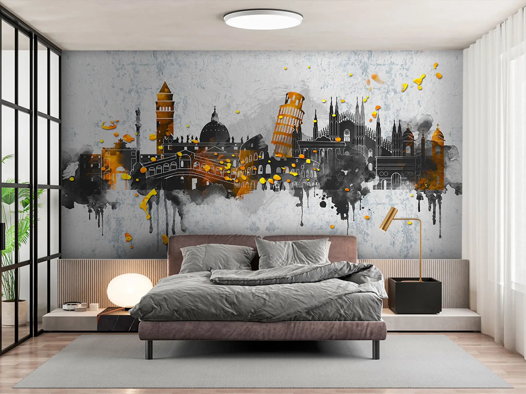 murales de pared Siluetas oscuras de atracciones de ciudades famosas u74881