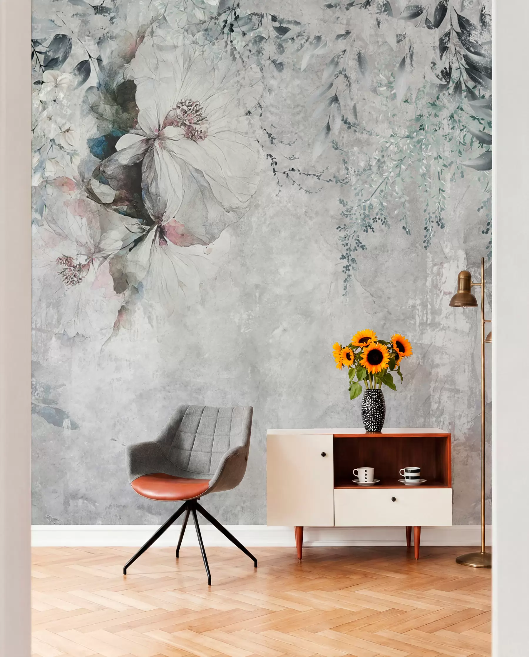 murales de pared Flores sobre gris desgastado u74746