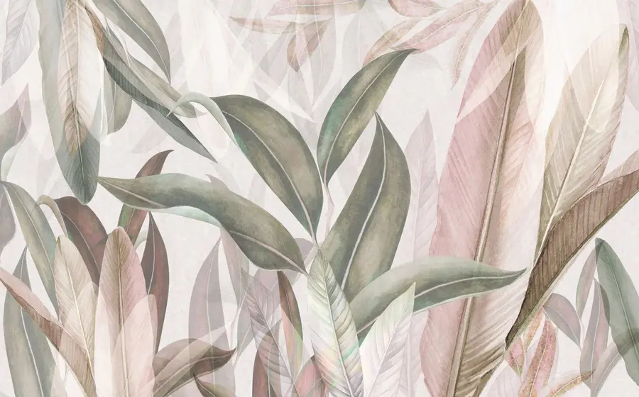 murales de pared Hojas de palma verdes y rosadas u94302