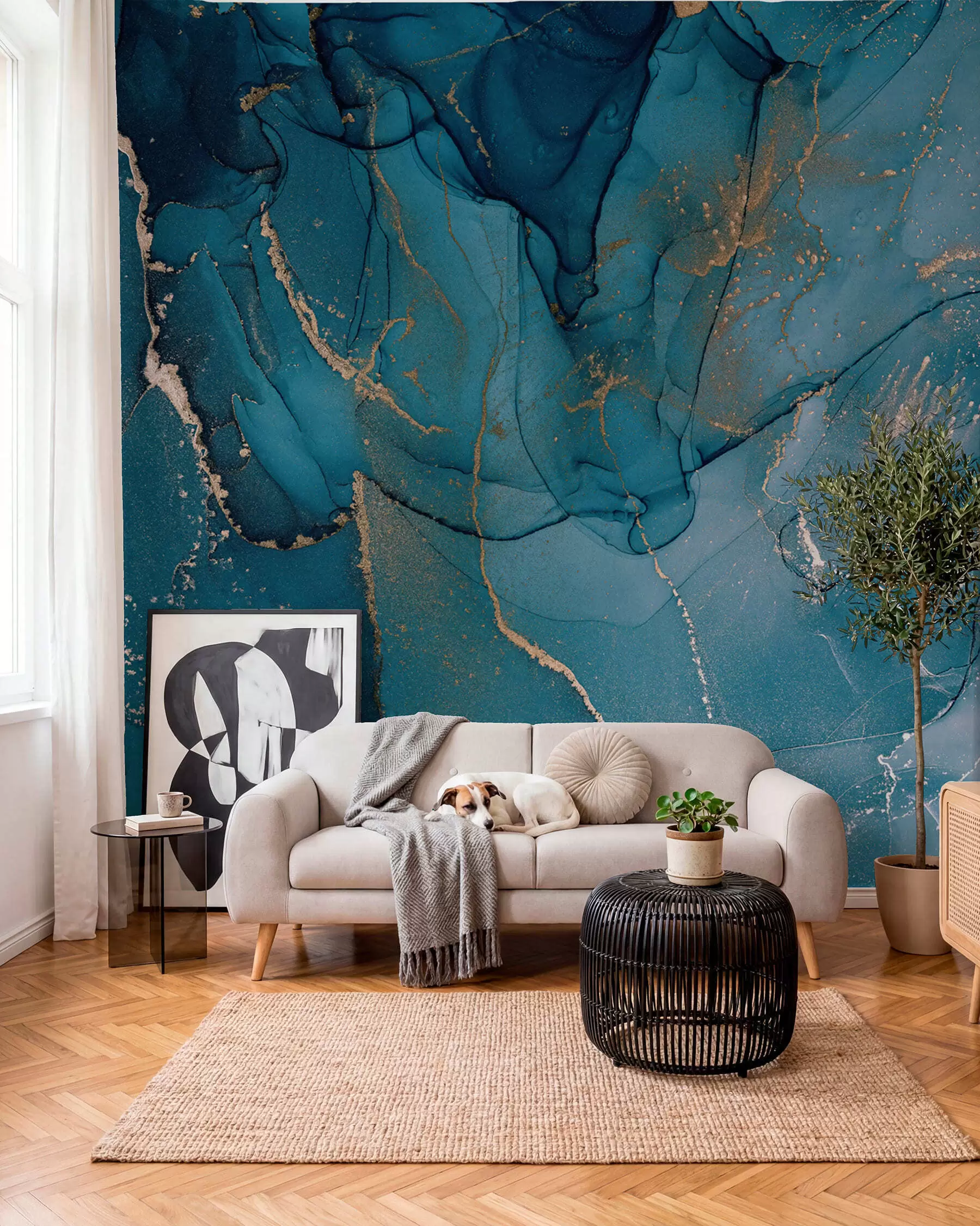 murales de pared Charcos de tinta azul verdosa u94262