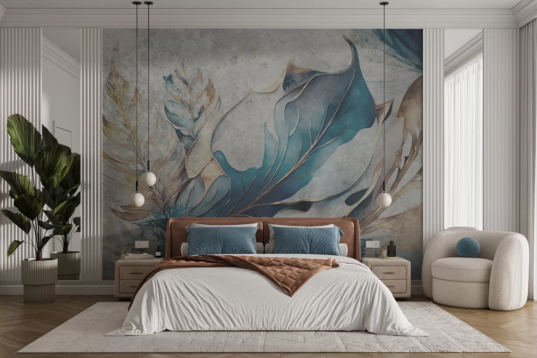 murales de pared Grandes flores de acuarela en un muro de hormigón u93998