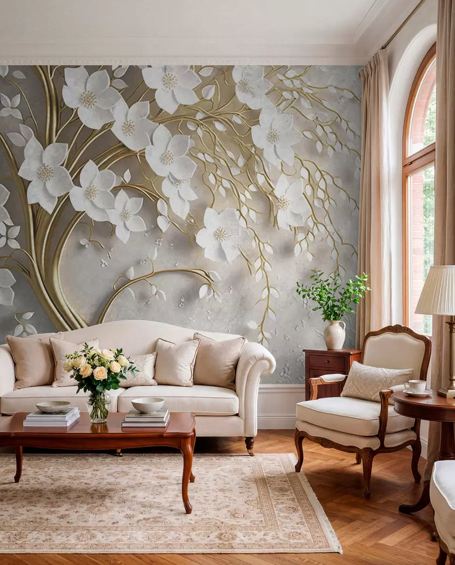 murales de pared Volutas de flores blancas u94015