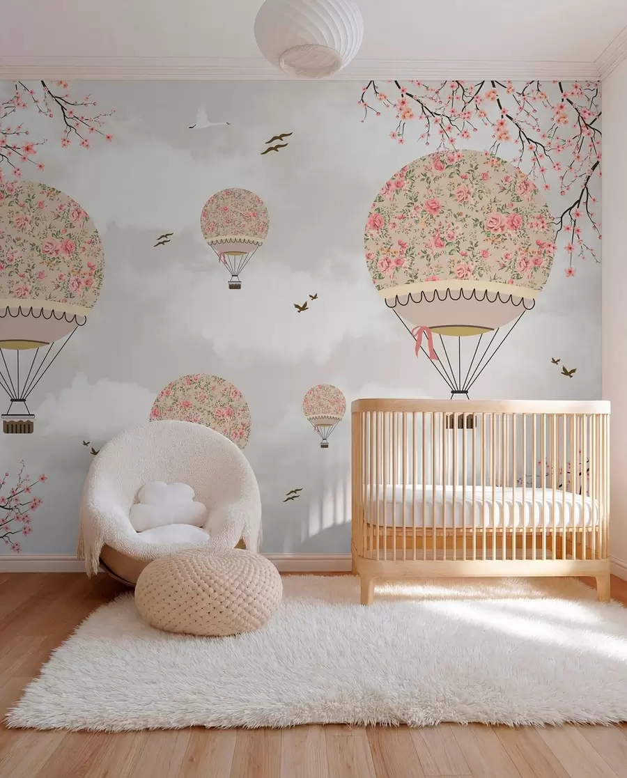 murales de pared Globos en flores y ramas de sakura u94445