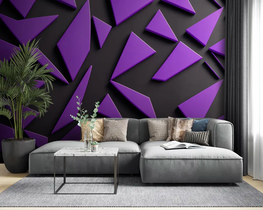 murales de pared Formas moradas sobre fondo negro 3D u94590