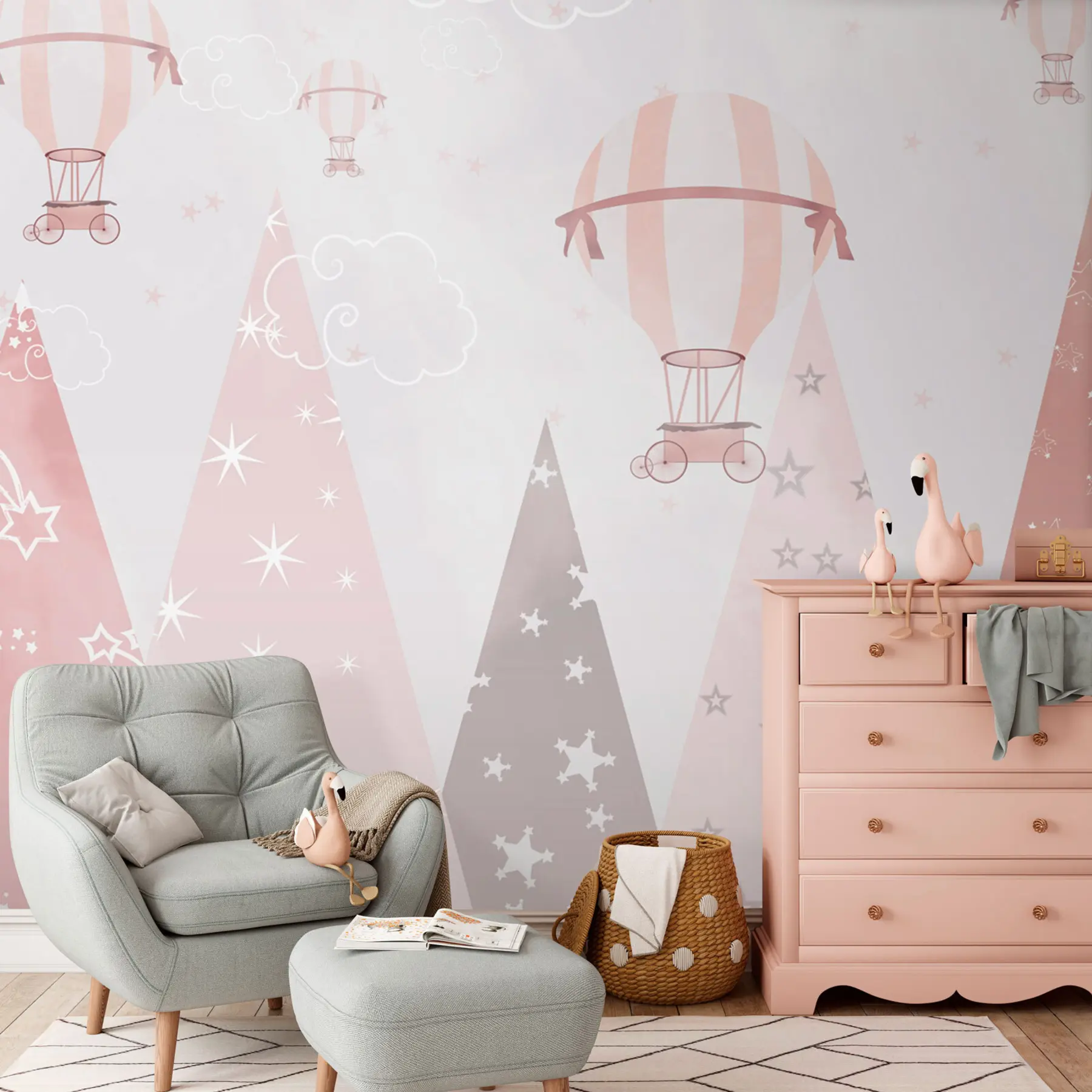 murales de pared Montañas rosas y globos u94184
