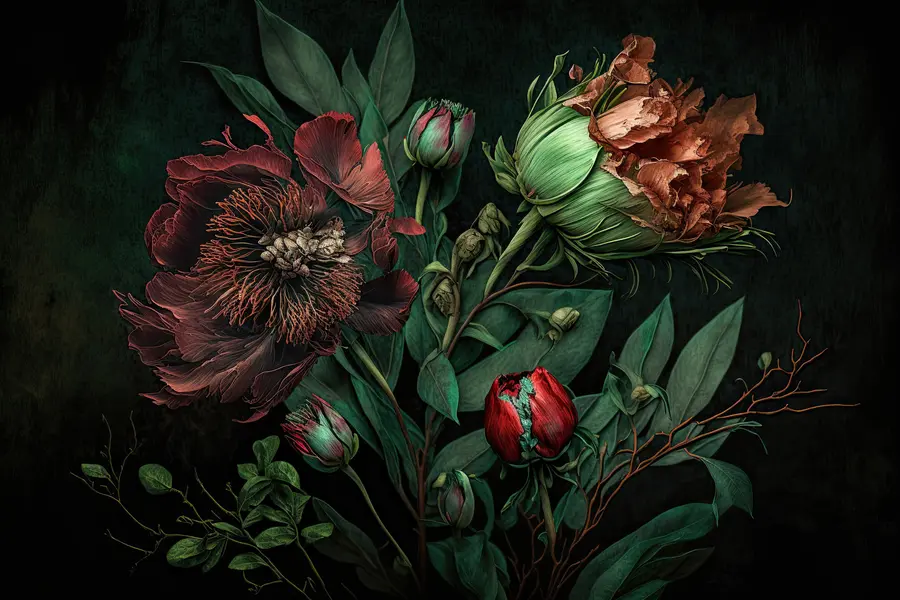 murales de pared Flores burdeos al anochecer u75408