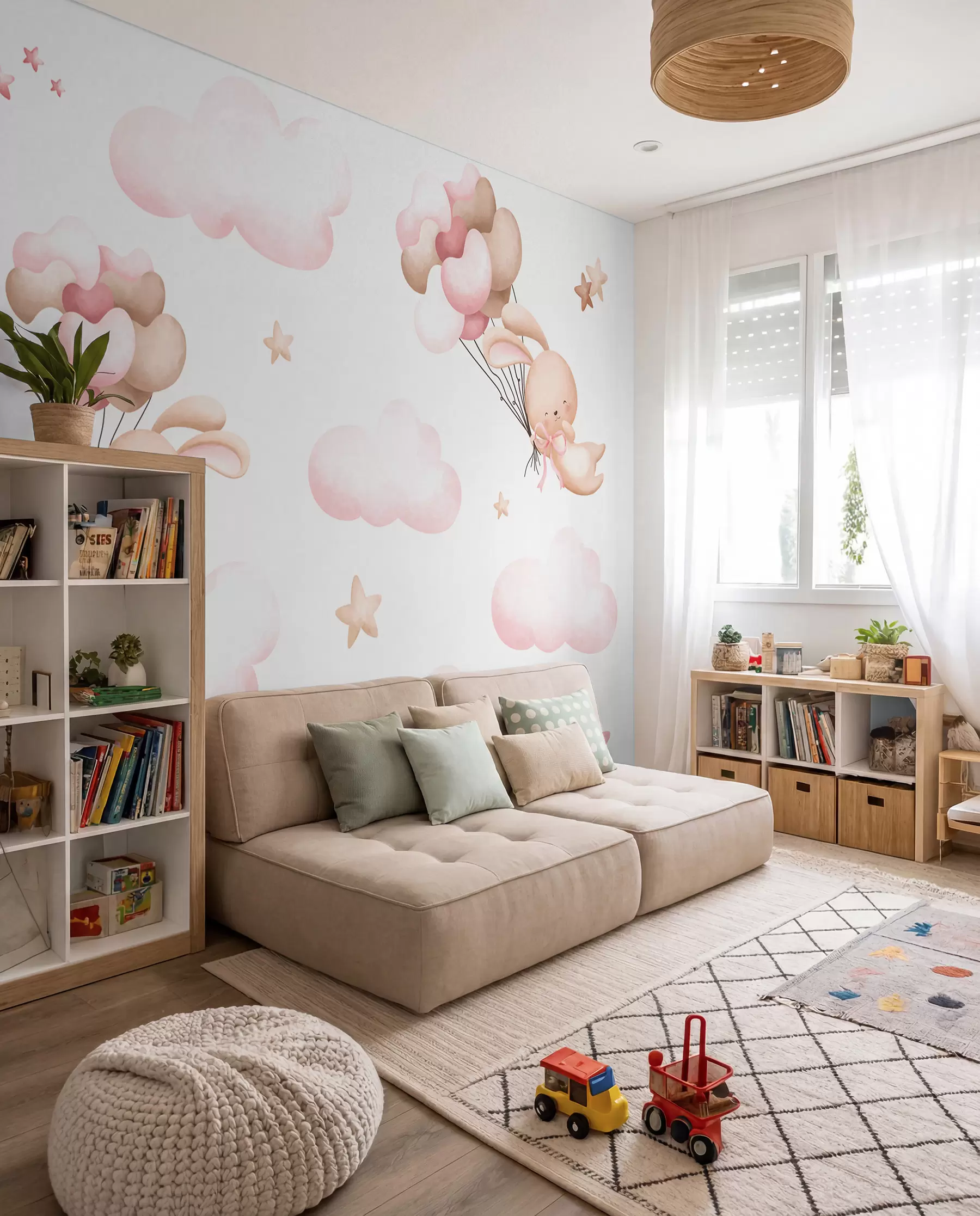 murales de pared Lindo conejo y globos u95399
