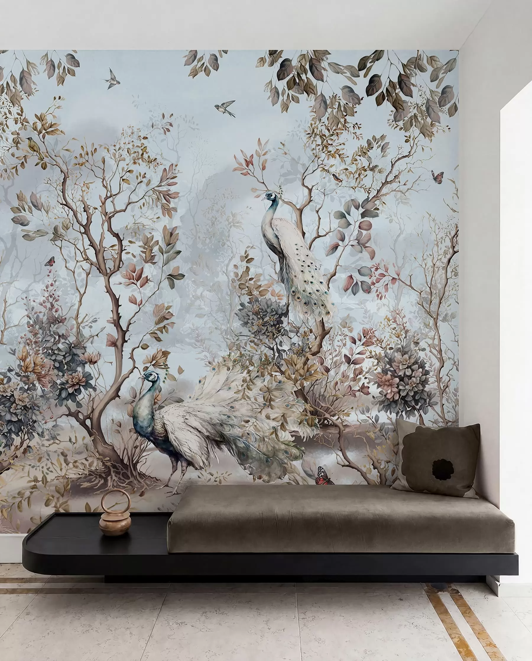 murales de pared Pavos reales entre flores u94849