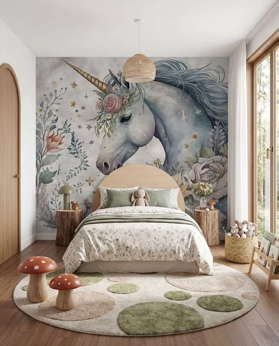 murales de pared Unicornio en flores u95404