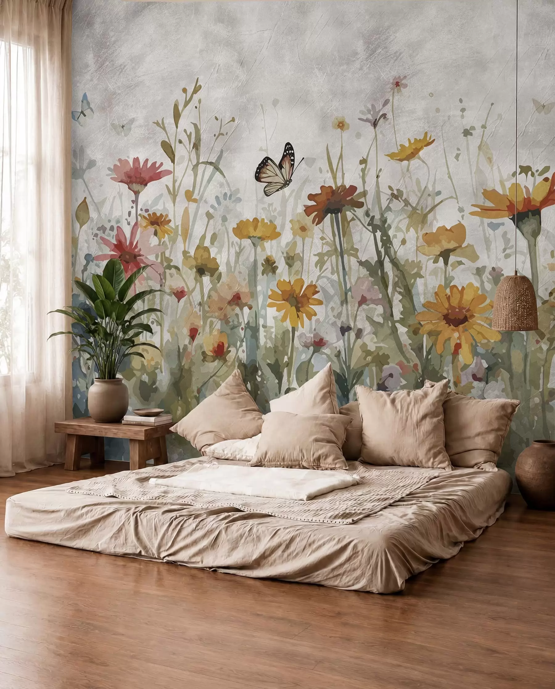 murales de pared Mariposas entre flores u95406