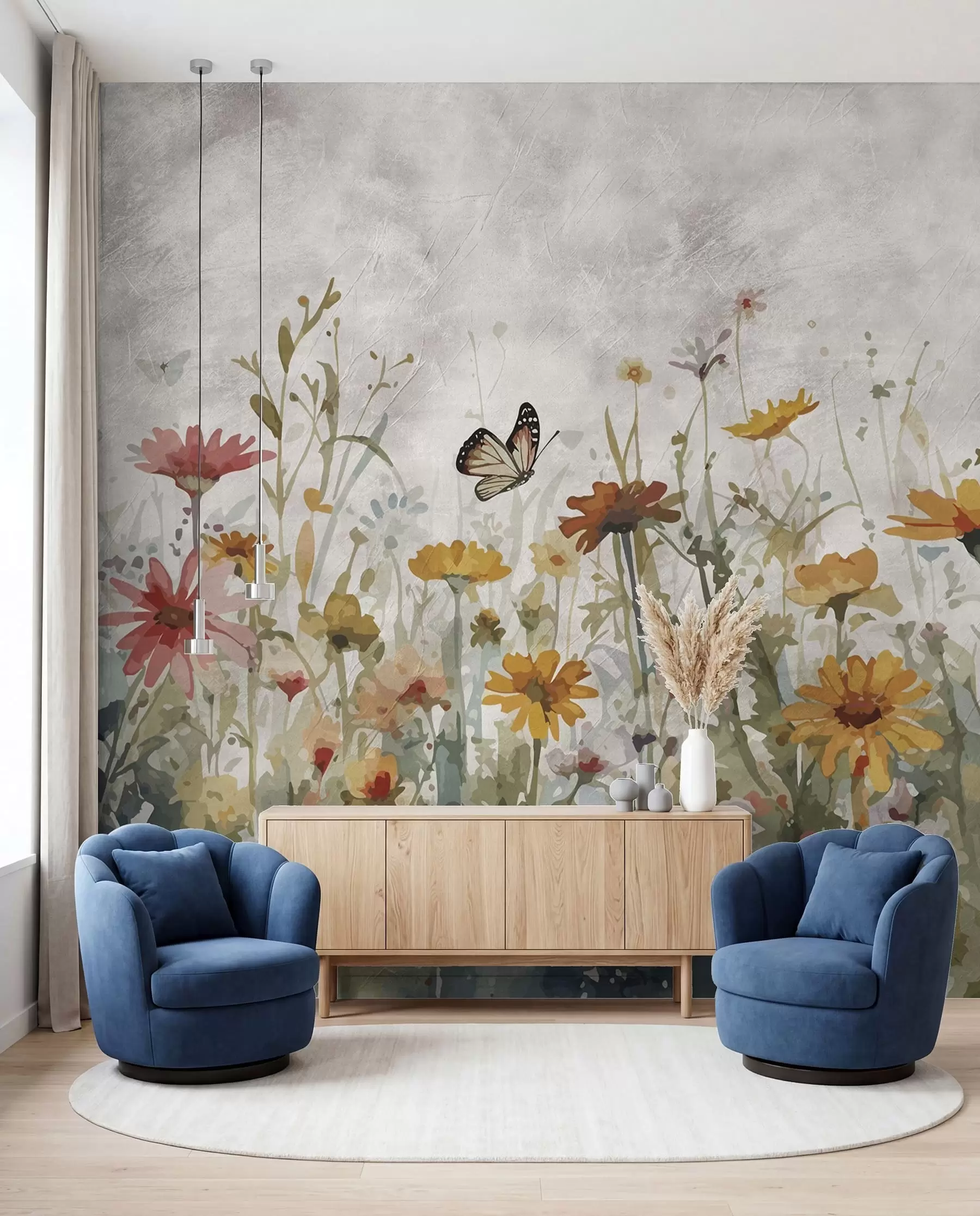 murales de pared Mariposas entre flores u95406
