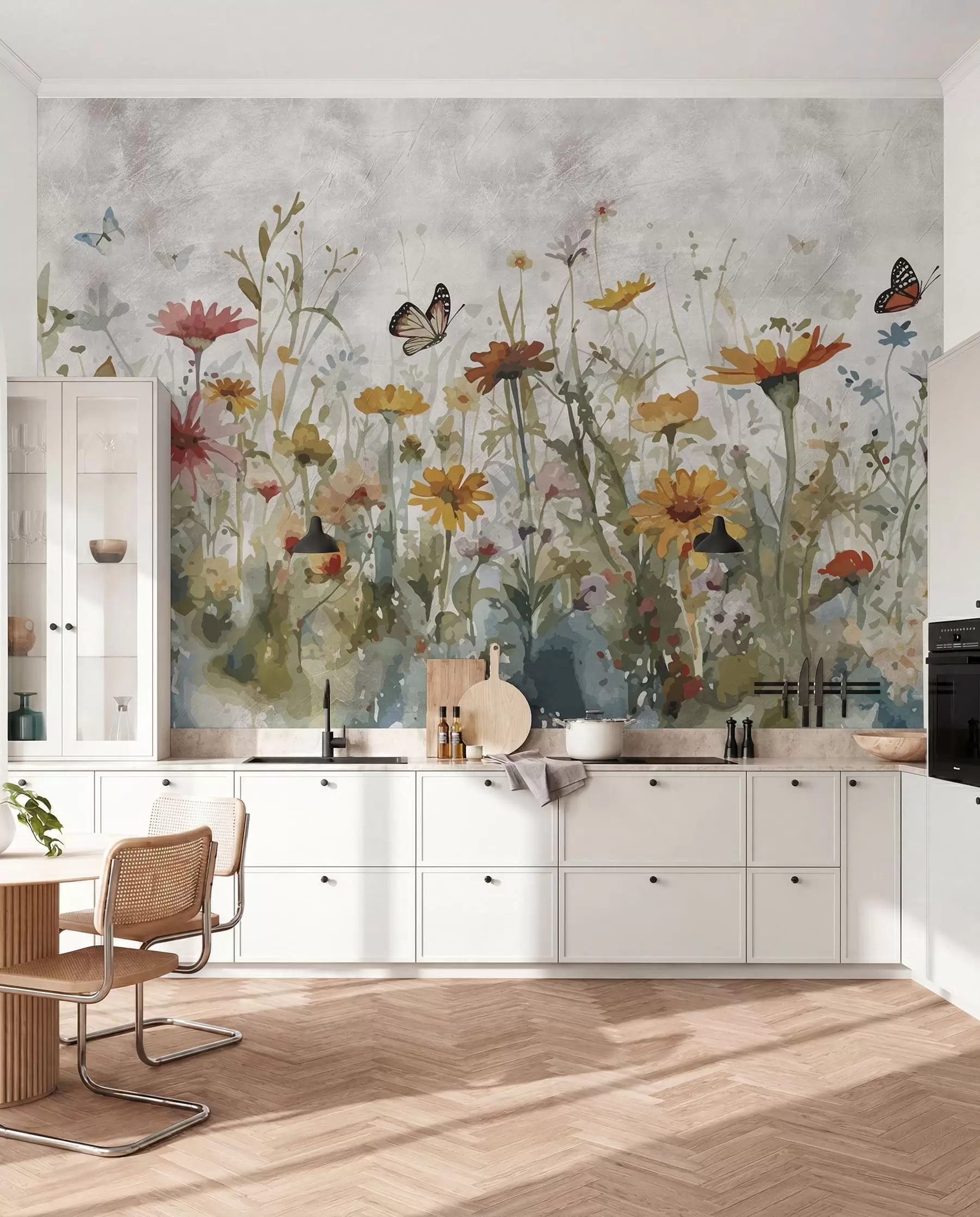 murales de pared Mariposas entre flores u95406