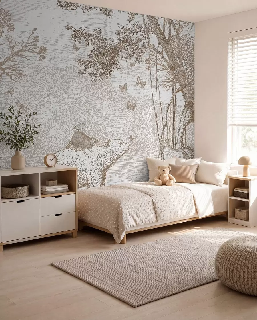 murales de pared Bosque de hadas con animales adorables u95425