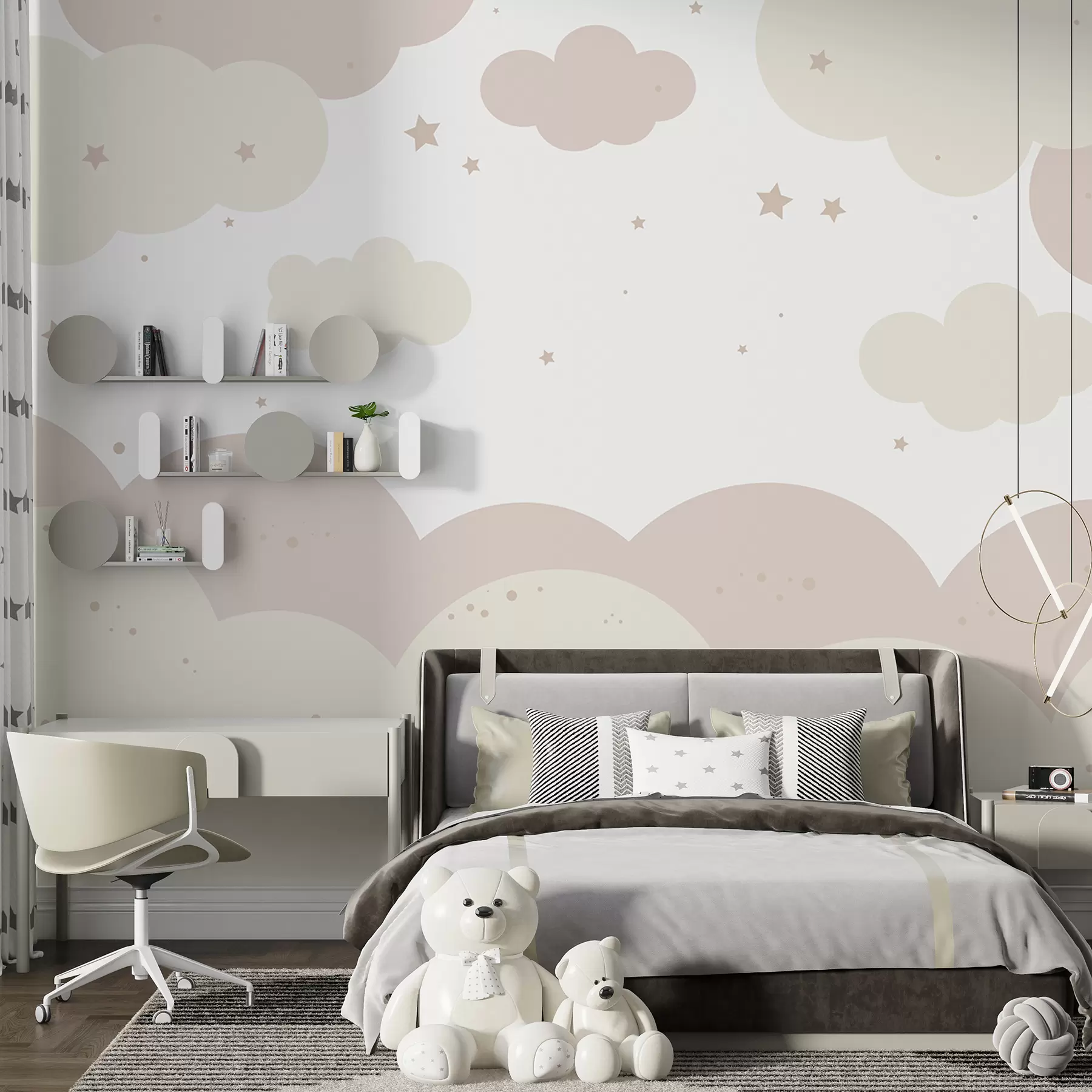 murales de pared Nubes y estrellas en colores pastel u95398